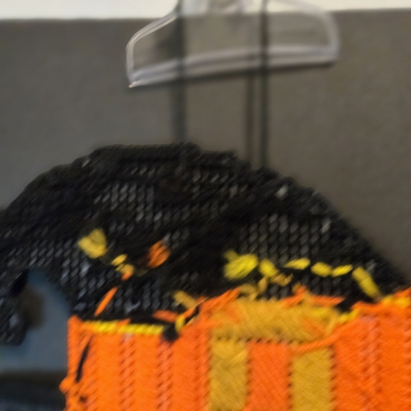 HandmadeVintage Happy Hallowen Jack O' Lantern Witch Mesh Hanging Sign 10"×15" - Picture 9 of 14